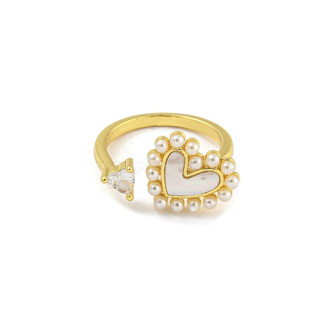 GOLDEN PEARL HEART RING