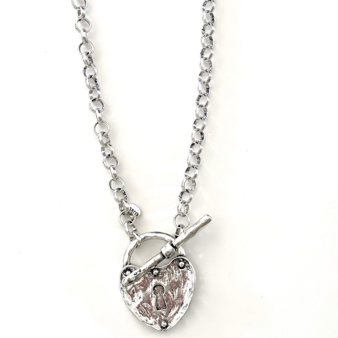 SILVER LOCK HEART NECKLACE