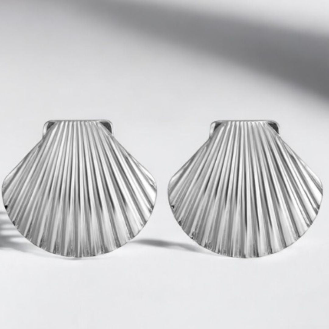 SILVER SEASHELL STATEMENT EARRINGS