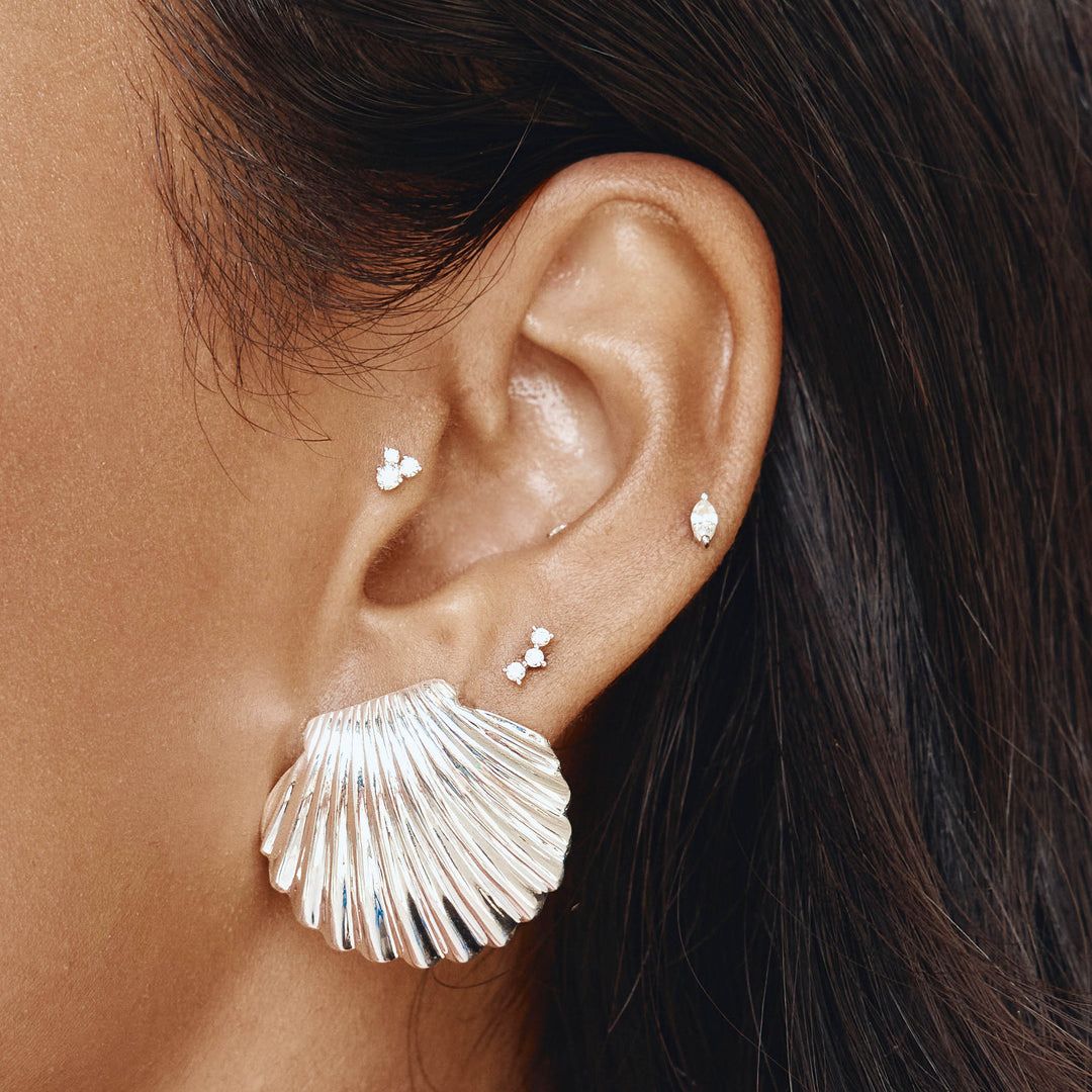 SILVER SEASHELL STATEMENT EARRINGS
