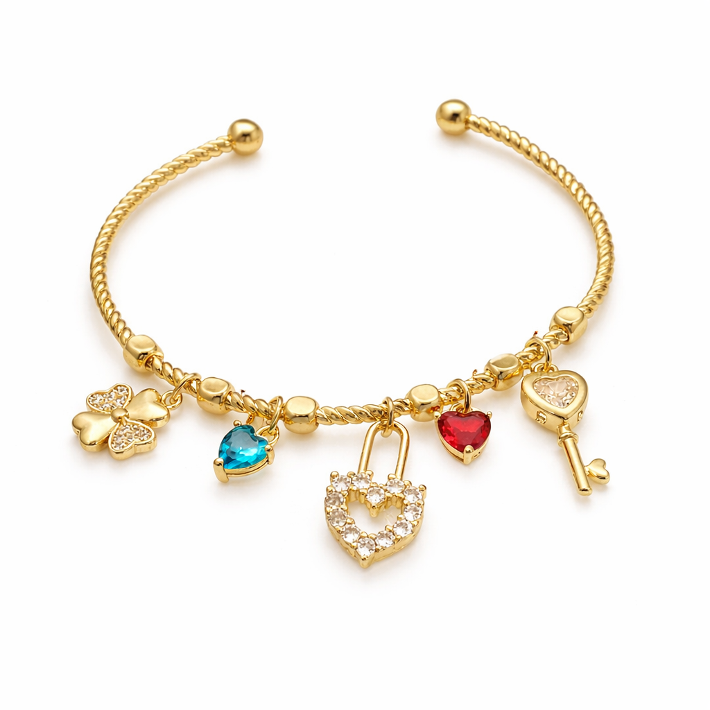 KEY AND HEART SPARKLE CHARM BRACELET