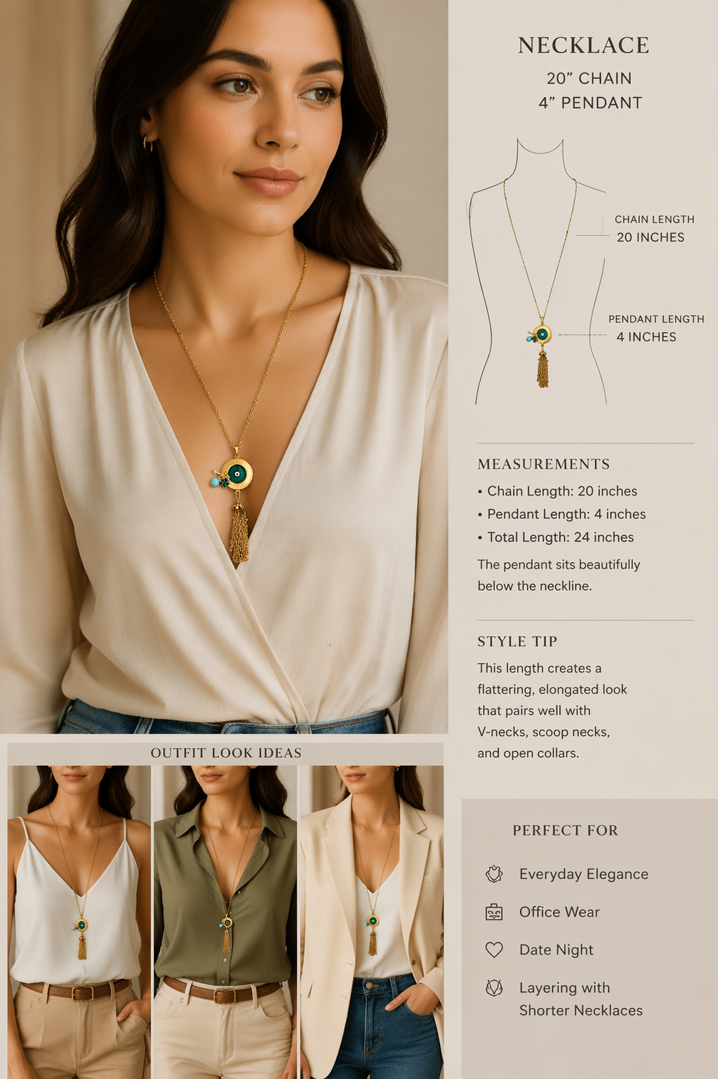 AURA VERDE EVIL EYE TASSEL NECKLACE