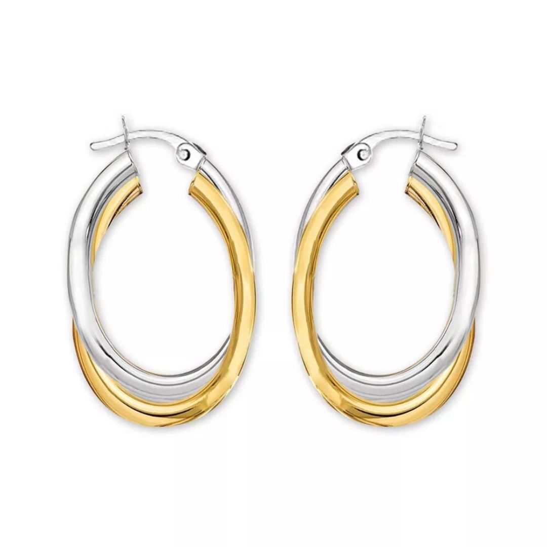 DUAL-TONE OVAL HOOPS EARRRINGS