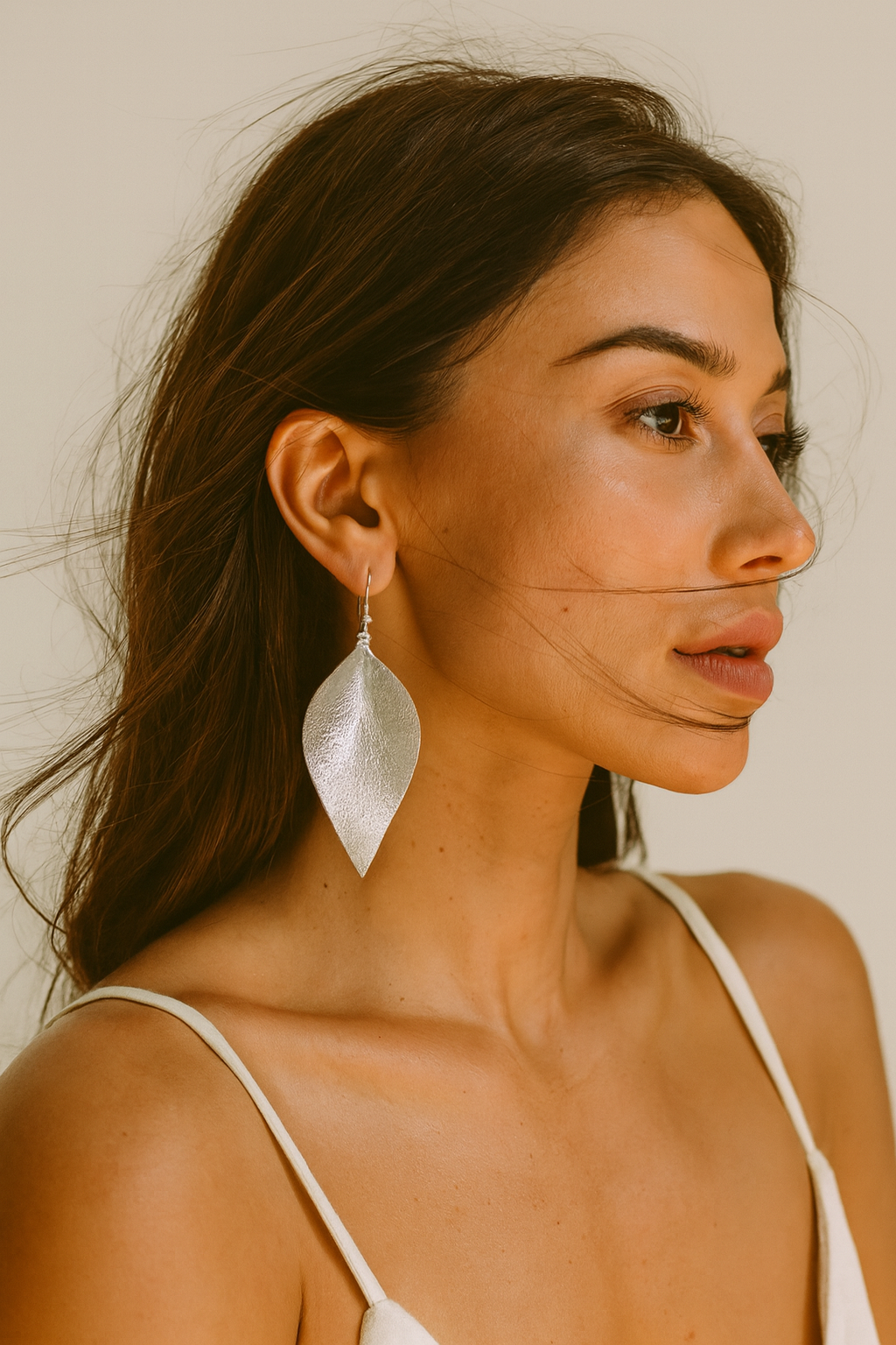 SILVER LEAF LEATHER EARRINGS