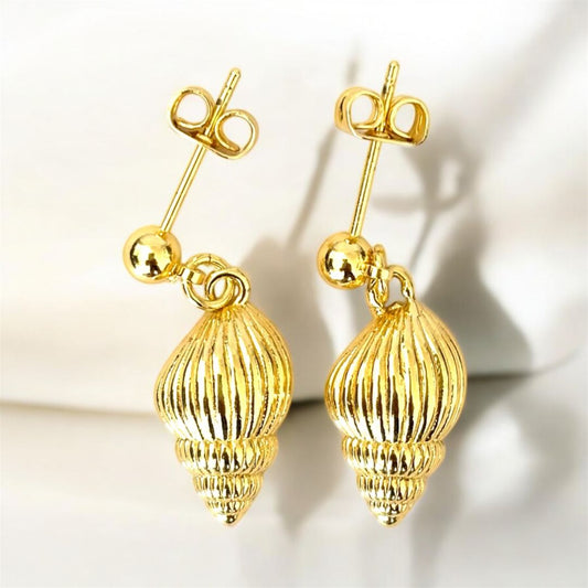 GOLDEN SHELL CHARM STUDS EARRINGS