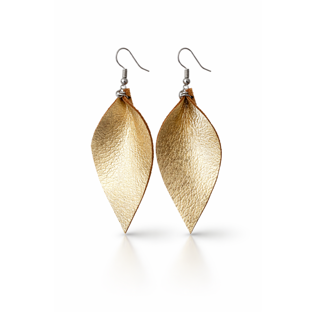 GOLD LEAF LEATHER EARRINGS
