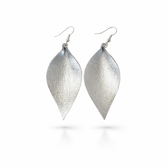 SILVER LEAF LEATHER EARRINGS