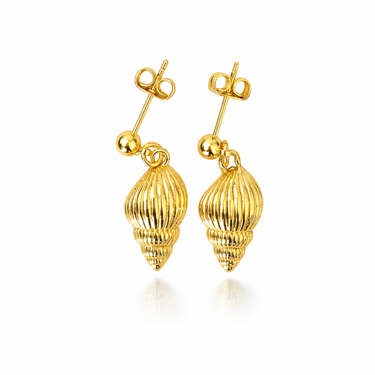 GOLDEN SHELL CHARM STUDS EARRINGS