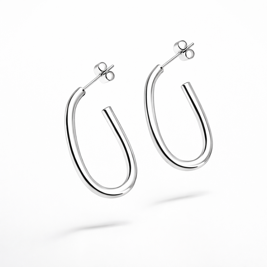 OVAL LINE SILVER HOOP