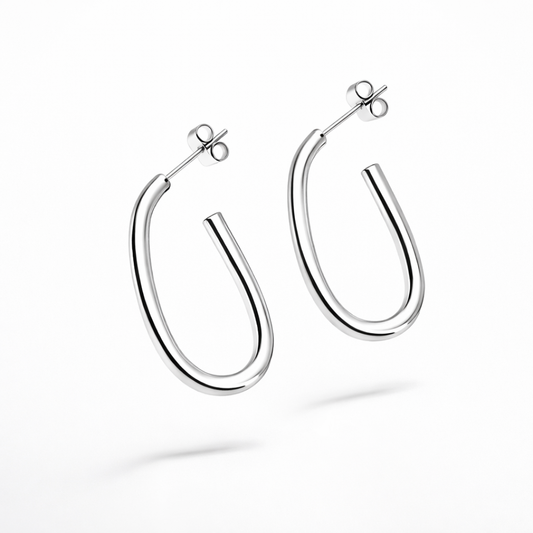 OVAL LINE SILVER HOOP