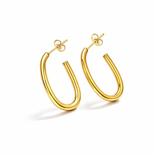 OVAL LINE GOLD HOOP