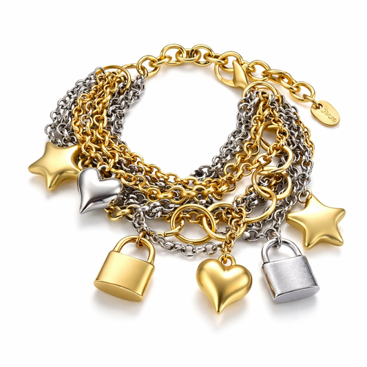 CHARMED LOCK AND STARS CHAIN BRACELET