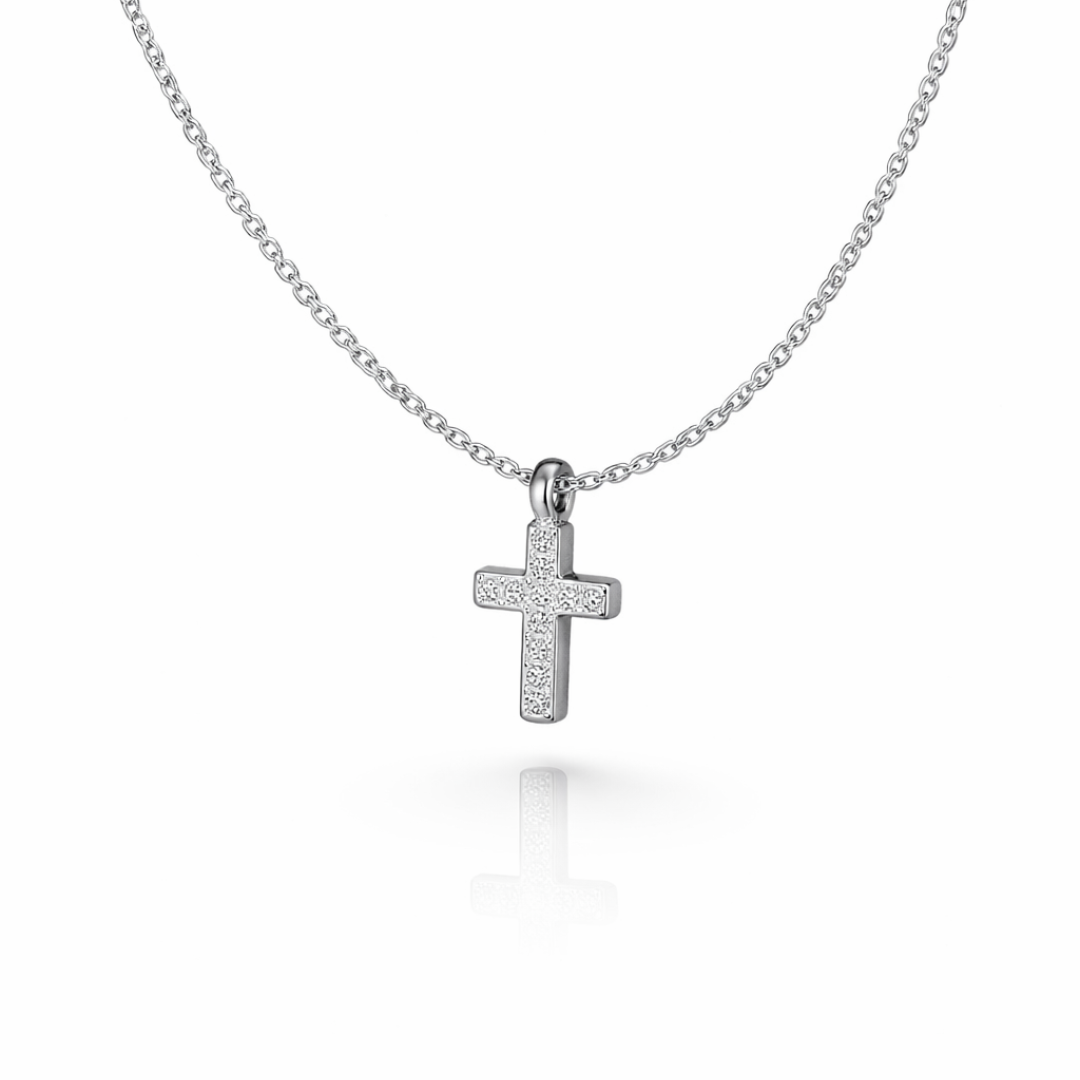 TINY SILVER CROSS PENDANT NECKLACE