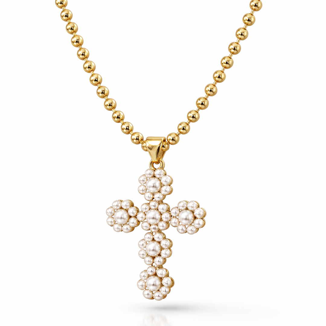 CELESTIA PEARL CROSS NECKLACE