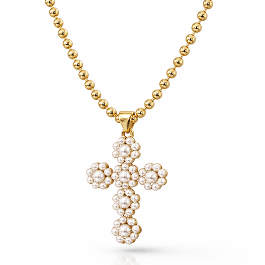 CELESTIA PEARL CROSS NECKLACE