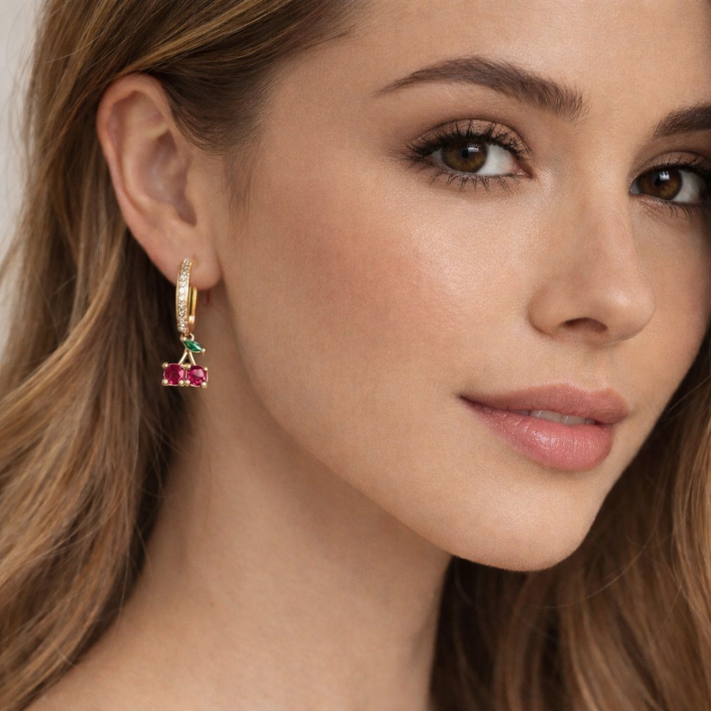 RUBY CHERRY BLOOM HUGGIE EARRINGS
