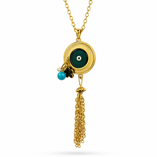 AURA VERDE EVIL EYE TASSEL NECKLACE