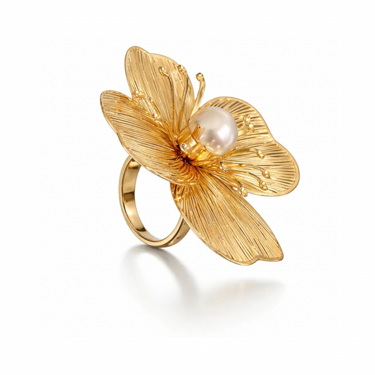 GOLDEN BLOSSOM PEARL RING