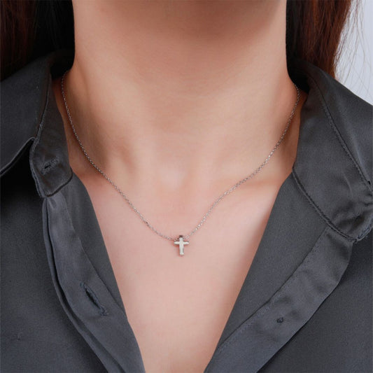 TINY SILVER CROSS PENDANT NECKLACE