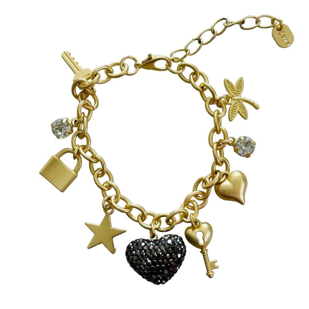 BLACK HEART CHARM LINK BRACELET - Metales & Co